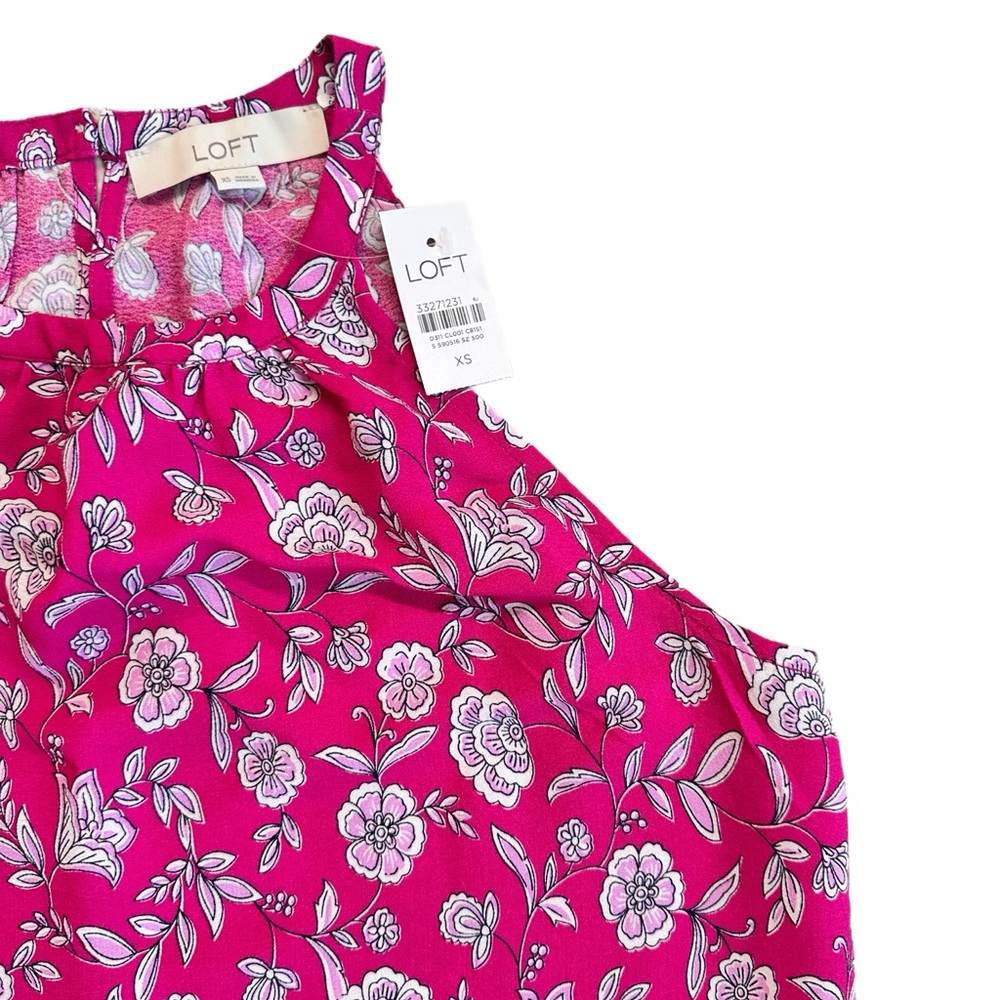 LOFT ~ Women’s Floral Pink/Magenta/White Sleeveless Lightweight Top size XS - Picture 3 of 7